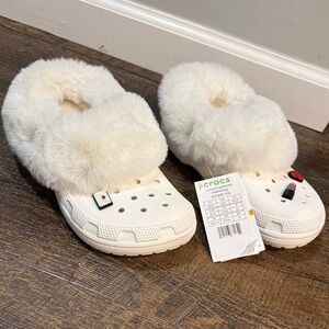 Crocs white  Fuzzy Clogs